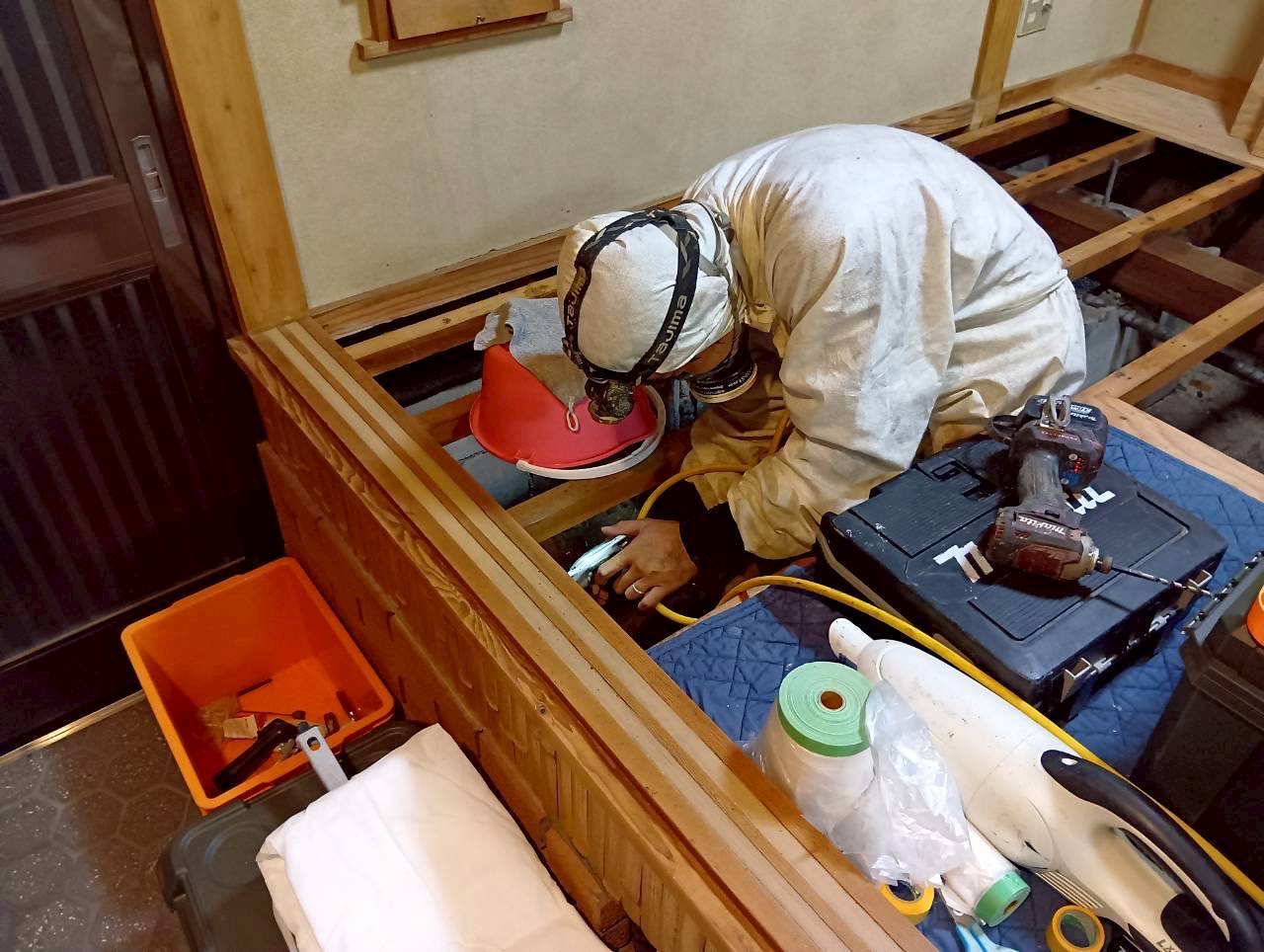 奈良市にてリフォーム中に発覚したシロアリ被害〈穿孔処理＋薬剤散布で徹底駆除〉 施工後