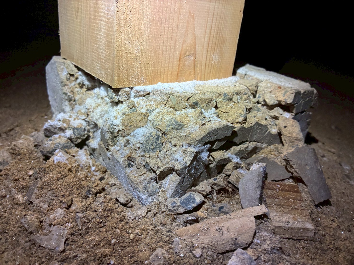 奈良市にてシロアリ駆除・床下補修・調湿工事〈玄関框のきしみから発見された被害〉 施工前